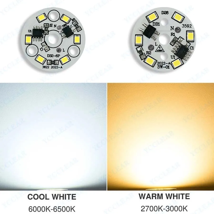 10 szt. Panel świetlny LED 3W ciepły biały AC 220V nie wymaga sterownika średnica 28mm 32mm płytka drukowana + 2 piny SMD 2835 układ COB dla