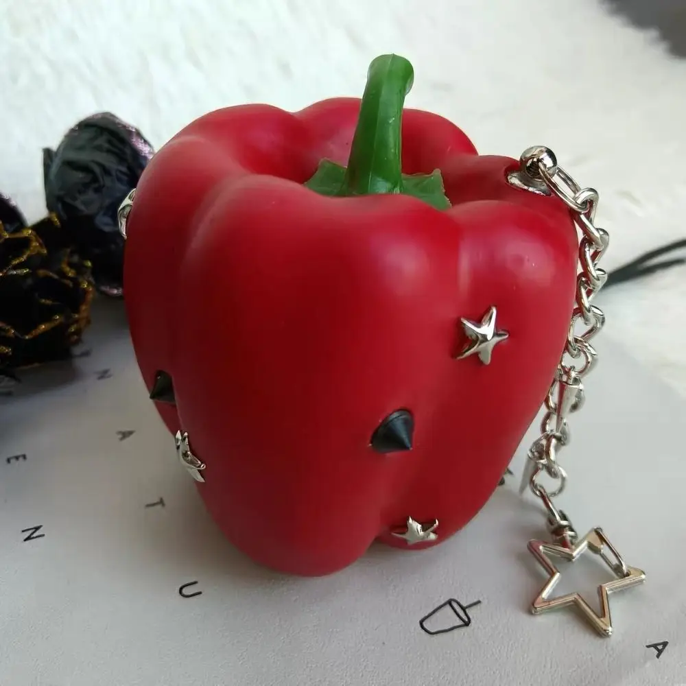 Y2K Simulation Fruit Keychain Metal Harajuku Star Rivet Bag Charm Lolita Vegetable Pu Fruits Bag Pendant Hanging Accessory