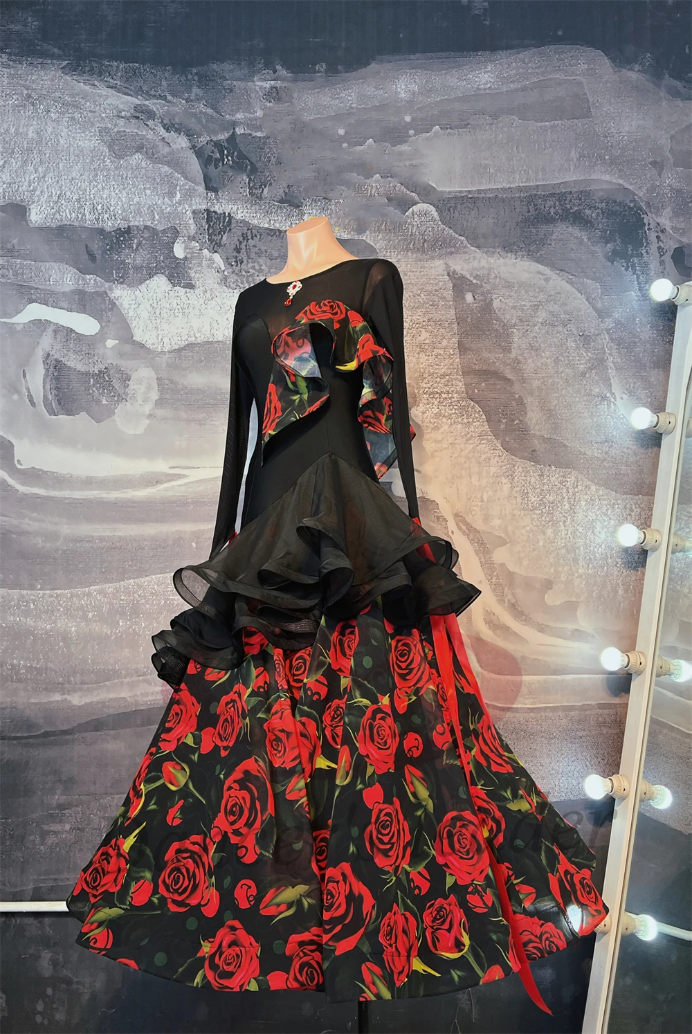 Latin Dance Adult Children'S Dress High-End Custom Rose Print Skirt Tango Women'S Professional Clothing