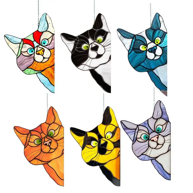 Cute Cartoon Cat Animal Pendant Decoration Stained Glass Cat Window Hanger Home Decoration Wall Stickers Kid's Room Pendant