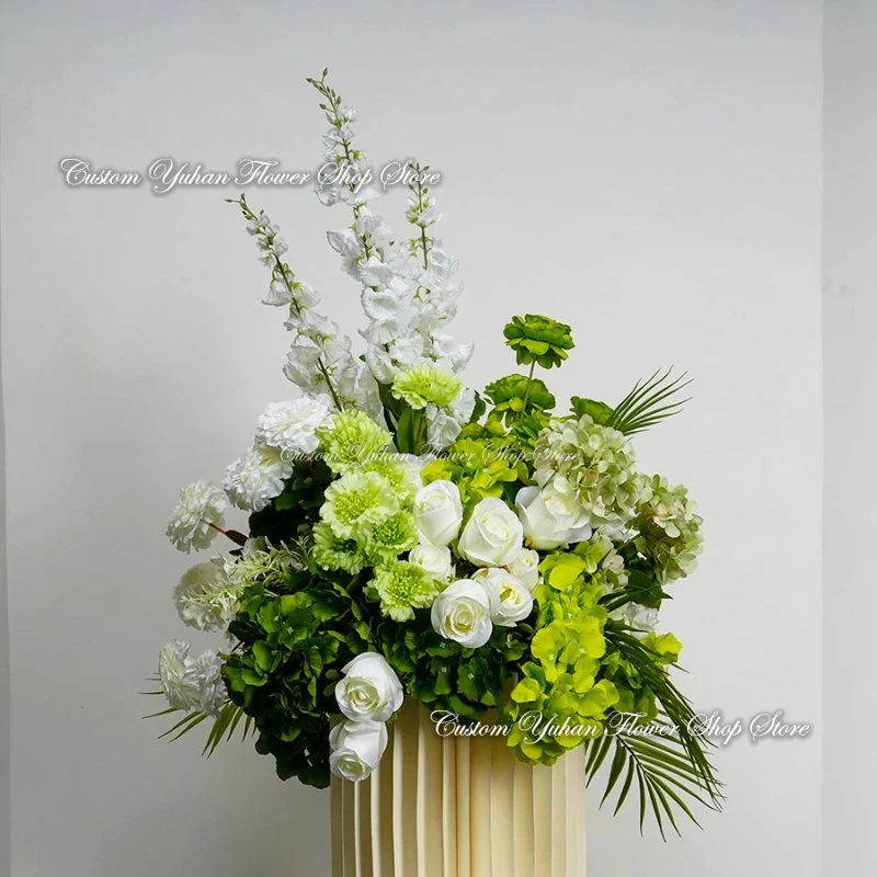 الأخضر الأبيض الكوبية روز دلفينيوم قوس شنق تشكيلة الأزهار كرة زهرية ديكور الزفاف الطابق الأزهار صف حفلة الحدث الدعامة #5
