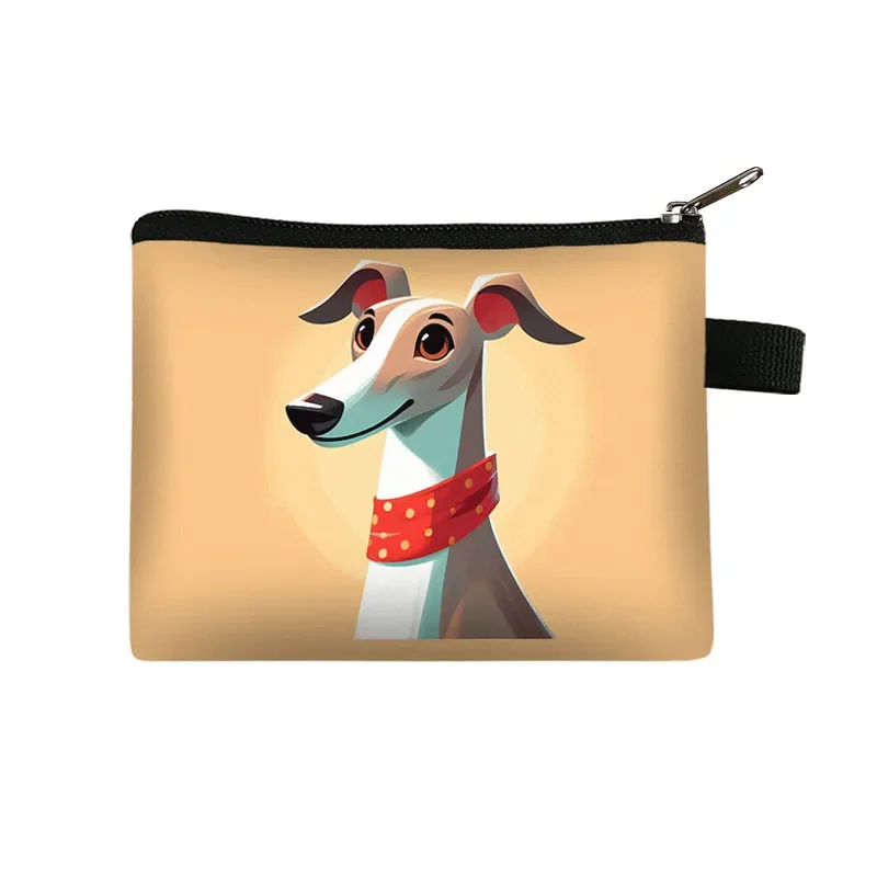 Geli Greyhound Dog Printed Coin Purses Coin Money Bag ID Credit Card Holder Small Wallet Zipper Pouch Clutch Earphone Organizer