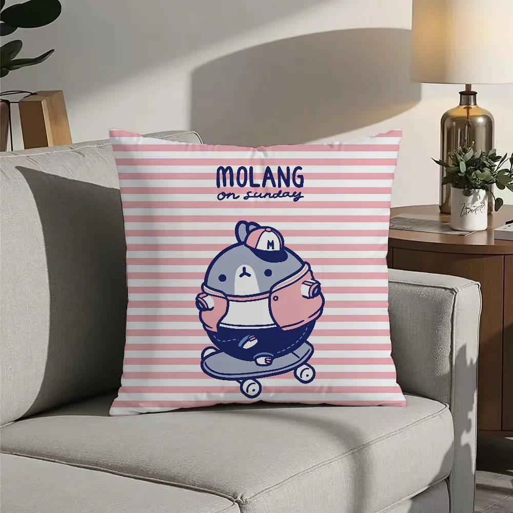 Cute Molang Classic Movie Cartoon Anime Pillow Case Double Sided Printed Cushion Cover Soft Short Plush Sofa Decorative Home Dec