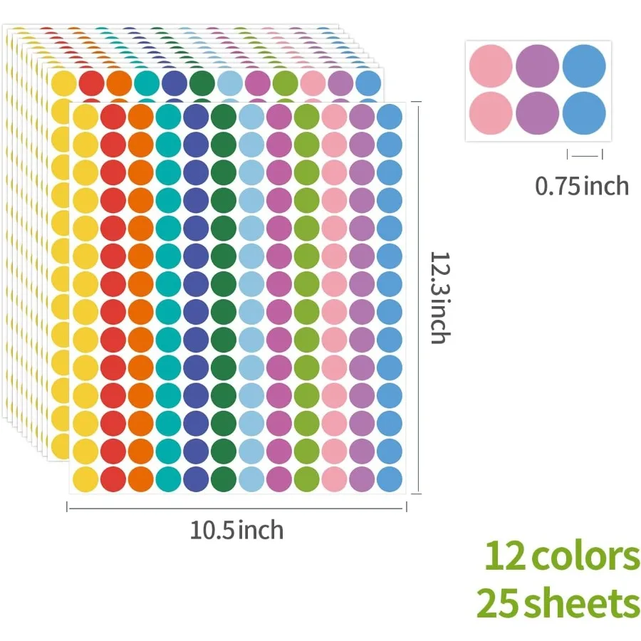 4200 قطعة 0.75 بوصة 12 لونًا ملصقات نقطية ملونة مستديرة للأطفال الصغار أوراق تعليمية ملصقات ترميز ملونة للمكتب والطلاب #3