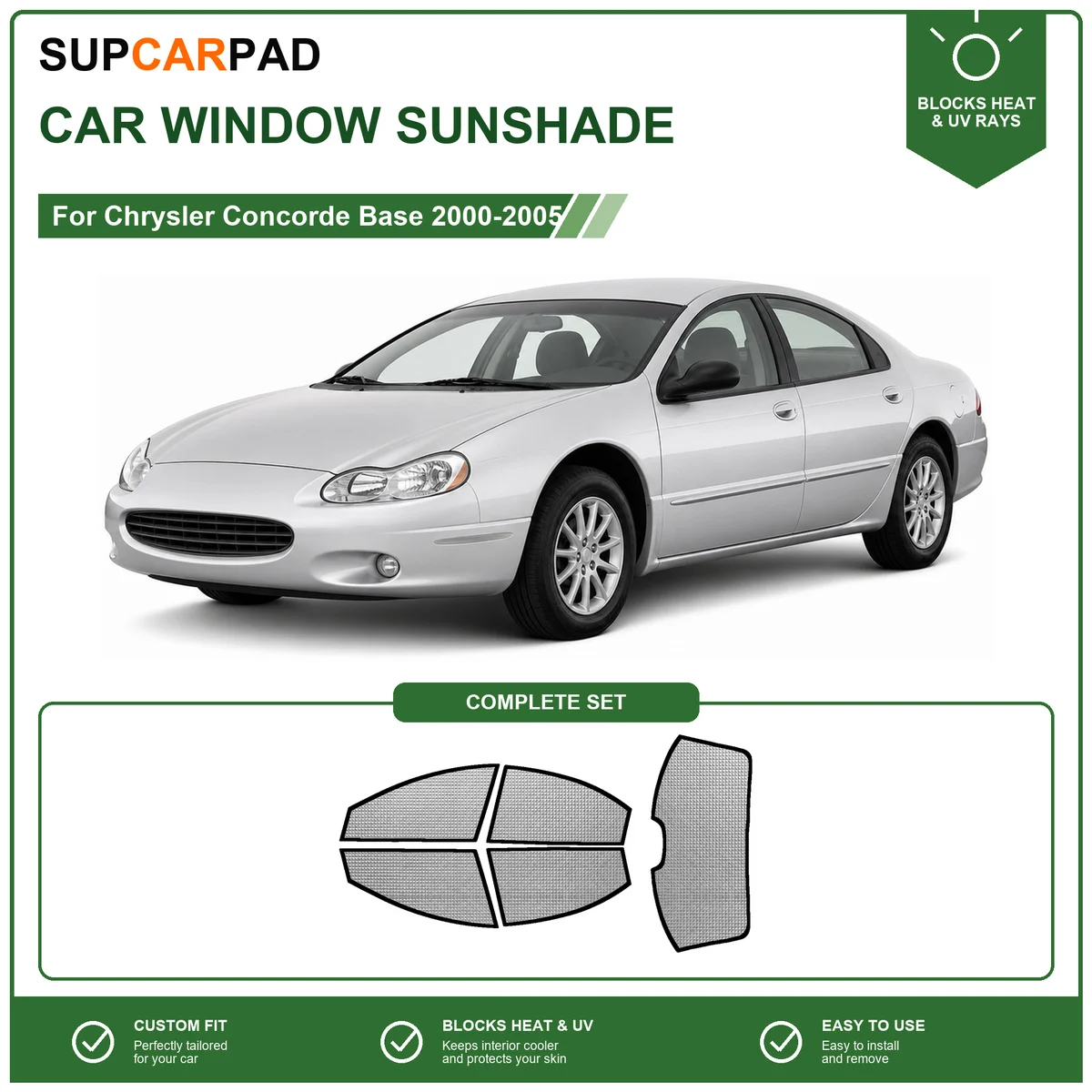For Chrysler Concorde Base 2000-2005 Full Set Car Window Sunshades UV Block Privacy Heat Insulated Foldable Car Curtain