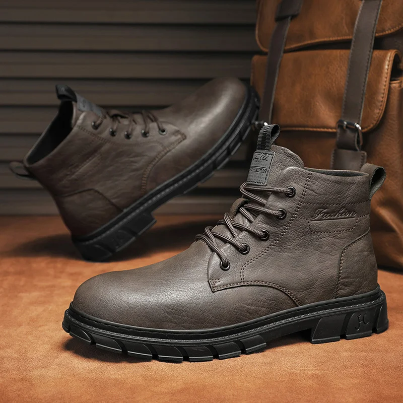 

Winter Men Boots Outdoor Leather Ankle Boots Lightweight High Top Casual Boots Designer Male Work Boots Classic Handmade Boots