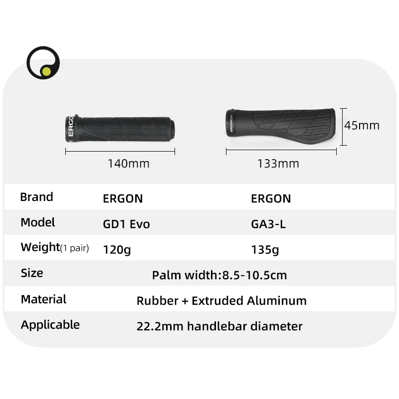 ERGON GA3 Ergonomic Grips L Size Mountain Bicycle Handlebar Grip Anti-slip Rubber Bike Bar End Handlebar Covers