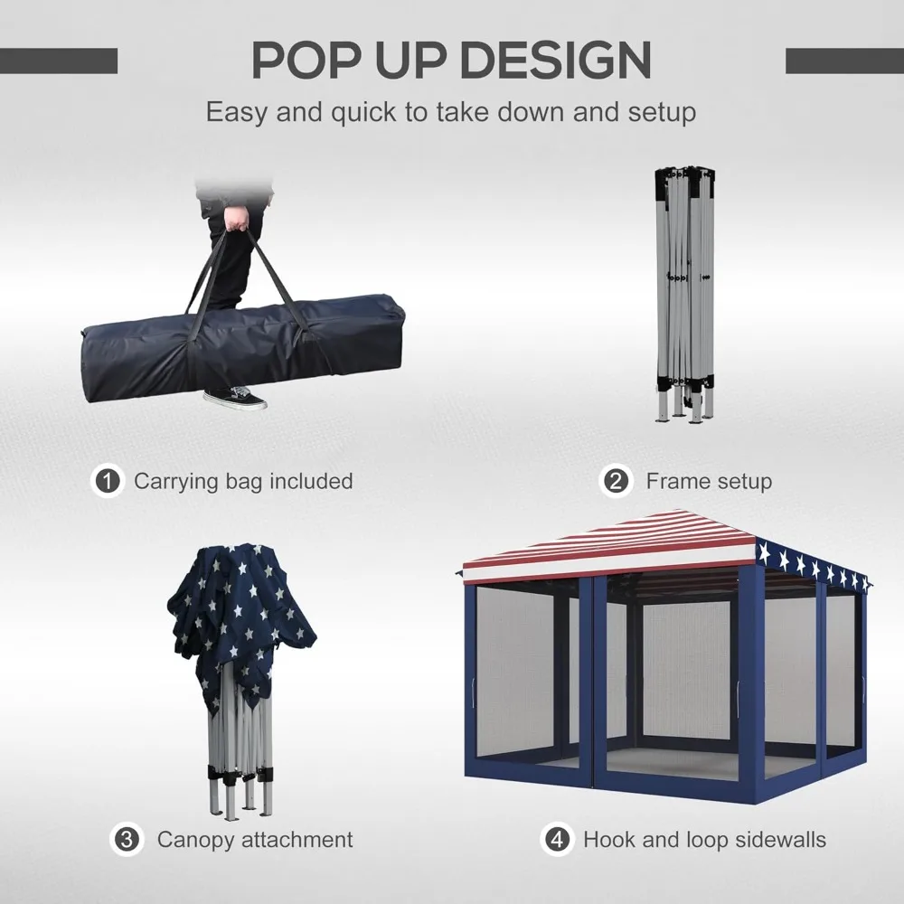 Altura ajustável Pop Up Canopy Tent com rede, Gazebo instantâneo, Screen House Room com saco de transporte, ao ar livre, 10 'x 10'