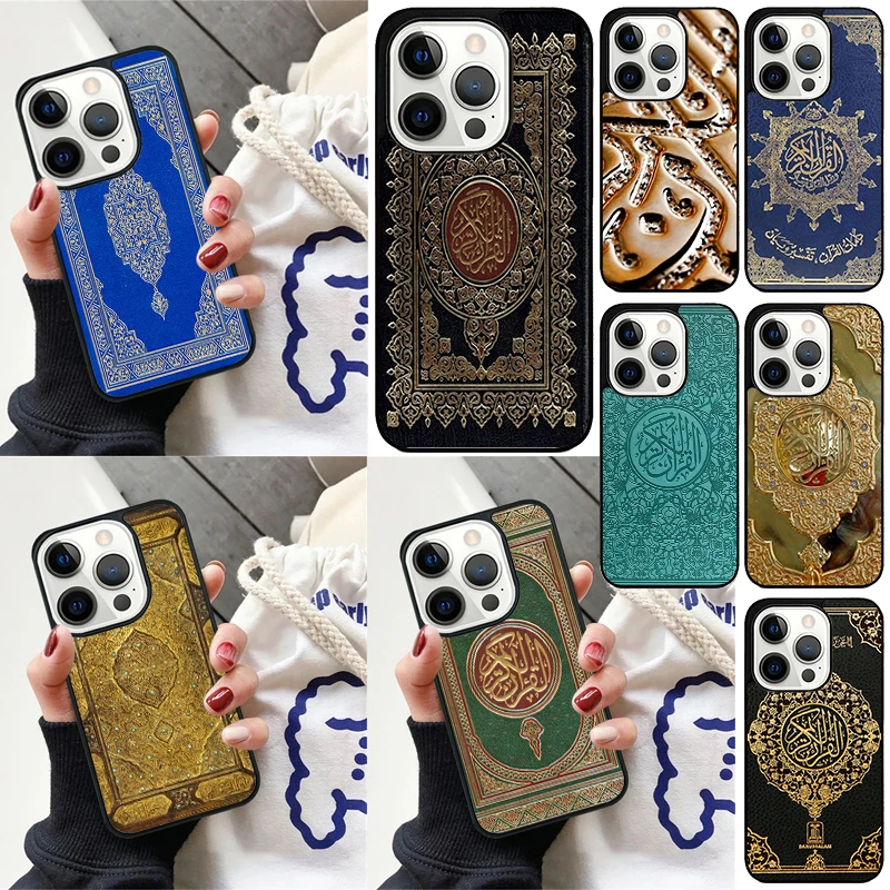 Authentic Quran Leather Embossed Phone Case for iPhone 16 15 14 12 13 mini PLUS X XS XR 11 PRO MAX Cover Fundas Shell