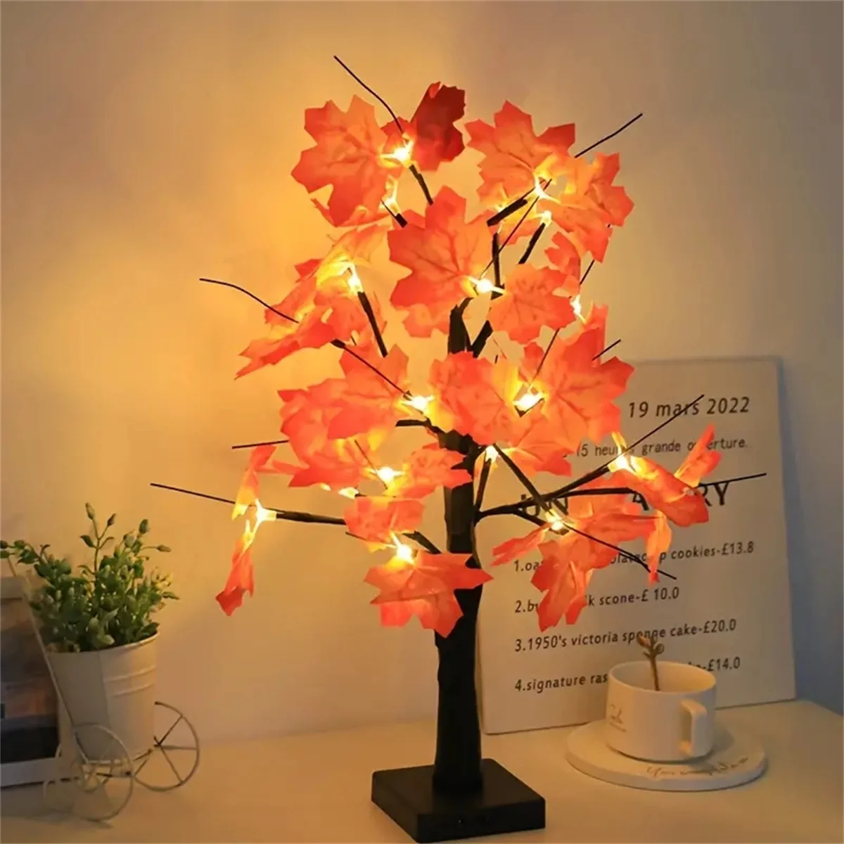 LED Maple Leaf Tree Night Light USB&Battery Thanksgiving Halloween Tree Lamp Simulation Landscape Lamp For Garden Holiday Decor