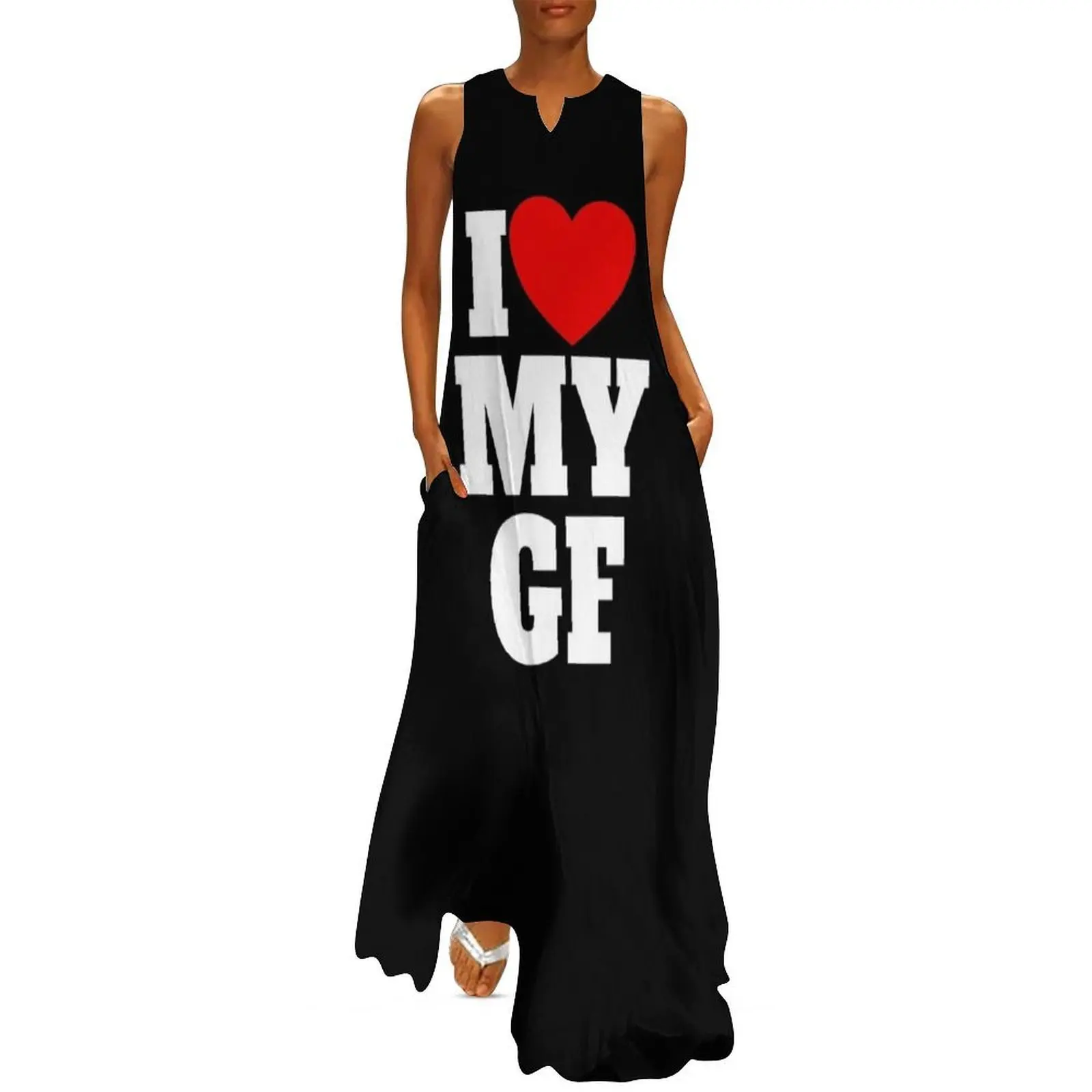 

I Love My GF Red Heart Matching Couple I Love My Girlfriend Gear Long Dress evening dresses women dresses for woman