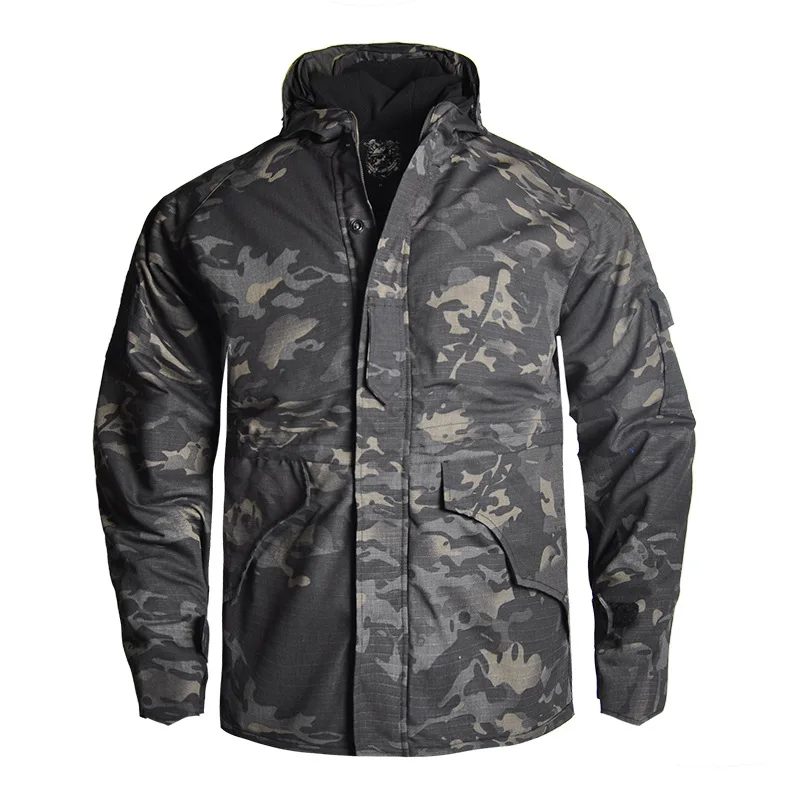 Men's Warm Windbreaker, Outdoor Sport Jacket G8 With Python Pattern Fleece lining, Tactical Camouflage Cotton Coat For Autumn