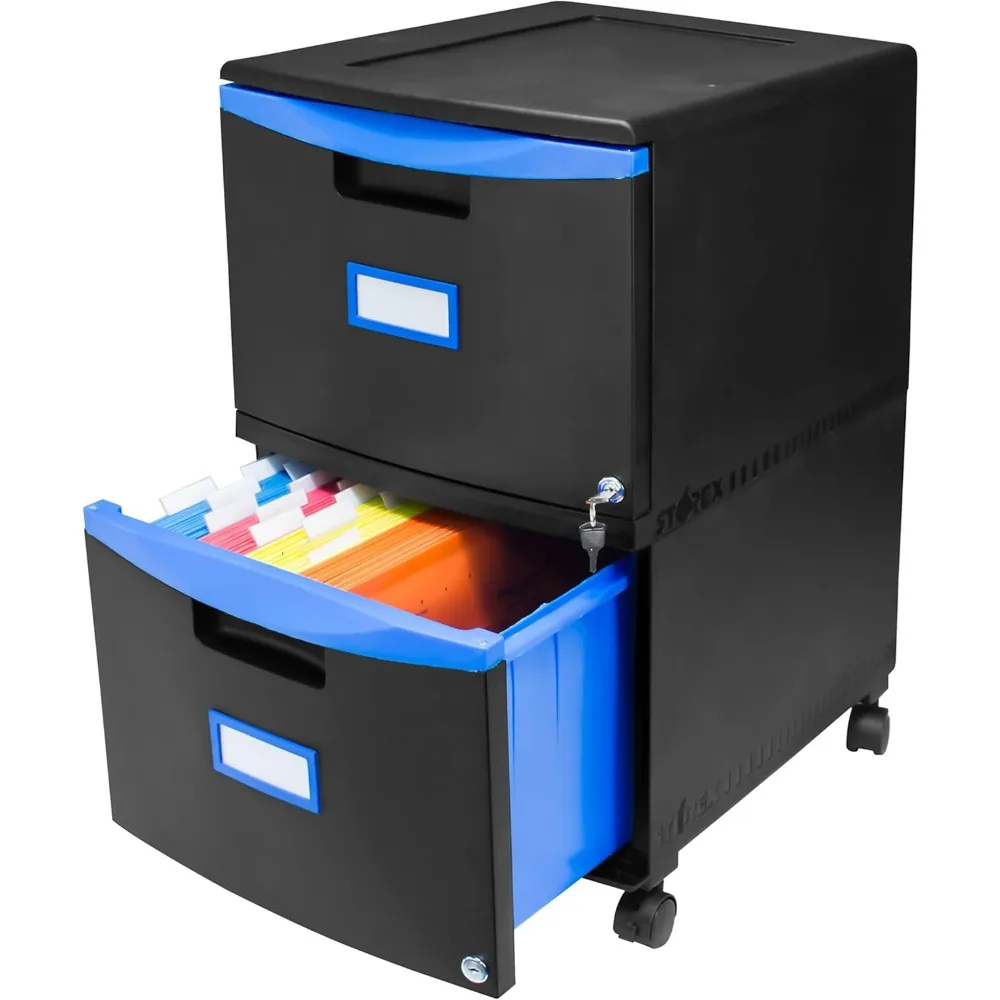 

Two-Drawer Mobile Filing Cabinet, 2 Legal/letter-Size File Drawers, Black/blue, 14.75" X 18.25" X 26"