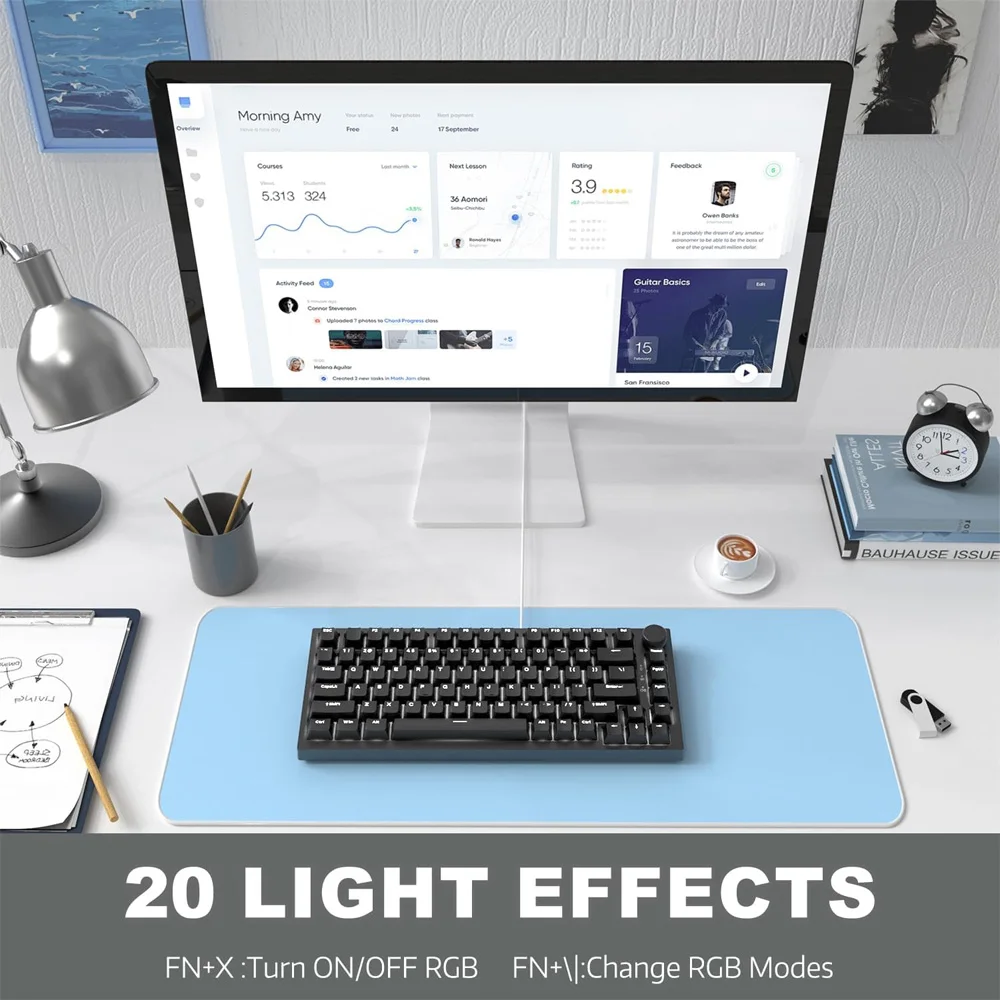 AK820 لوحة مفاتيح الألعاب الميكانيكية السلكية 75 تخطيط مدمج قابل للتبديل السريع RGB الخلفية Esports لوحة المفاتيح لأجهزة الكمبيوتر المحمول ويندوز ماك