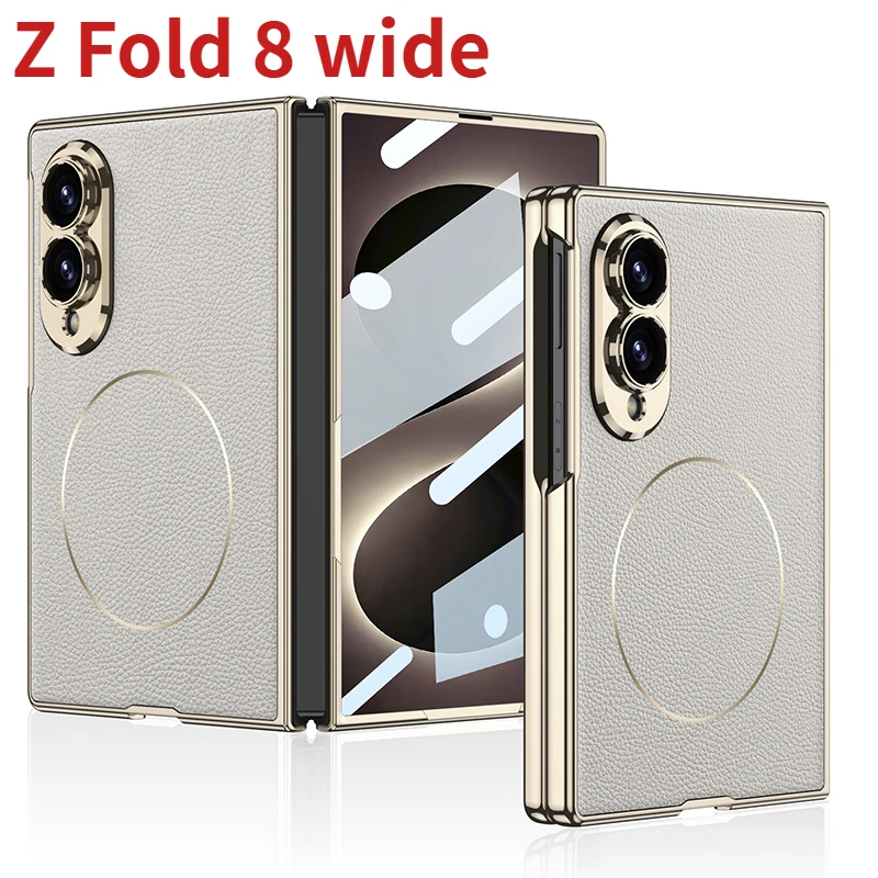 Luxury Leather Plating Case For Samsung Galaxy Z Fold 8 wide Outer Screen Glass Lens Protective Hard Cover For Galaxy Z Fold8 Ca