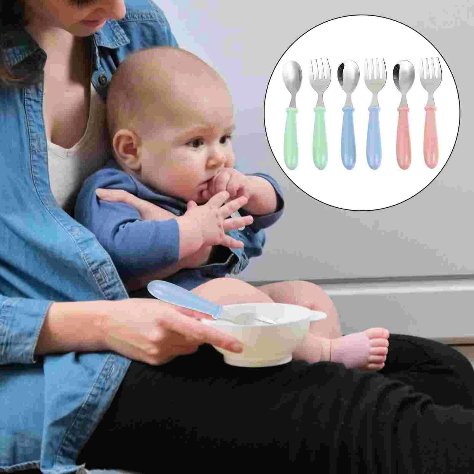 

6 Pcs Stainless Steel Child's Spoon and Fork Toddler Utensils Children Tableware Infant Spoons Cartoon Baby Scoops 304