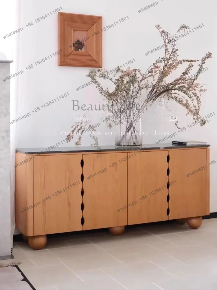 

Medieval solid wood marble dining side cabinet creative art entrance living room entrance foyer storage wall side cabinet