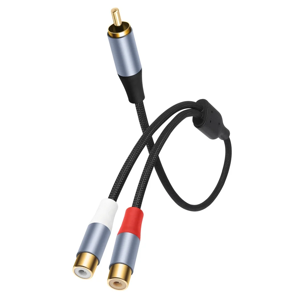 For RCA Audio Splitter 0.5m Male to Dual Female Gold Plated Connectors Oxygen Copper Core Nylon Shielded Design