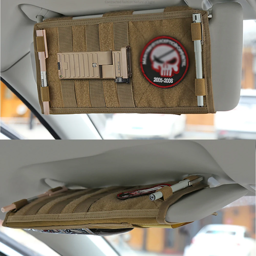 Car Sun Visor Organizer: Universal Sunshade Storage Clip & Storage Holder Bag for Car Accessories, Molle Hunting Gears