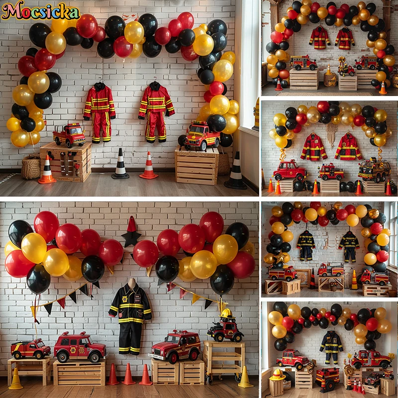 

Mocsicka Photography Background Birthday Fire Theme Balloon Uniform Decor Cake Smash Baby Shower Portrait Backdrop Photo Studio