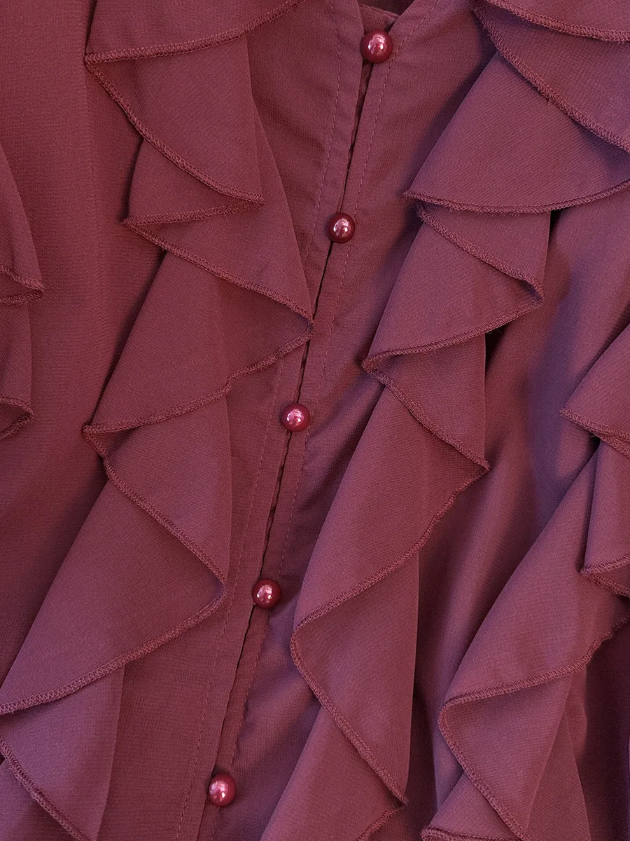 150 كجم حجم كبير المرأة التمثال 159 ربيع الخريف بأكمام طويلة الخامس الرقبة الدانتيل قميص كشكش حافة أعلى 5XL 6XL 7XL 8XL 9XL