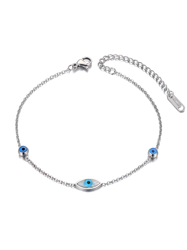 Lokaer Titanium Stainless Steel Link Chain Anklets For Women Girls Ethnic Blue Turkish Eyes Charm Foot Anklet Jewelry A22004