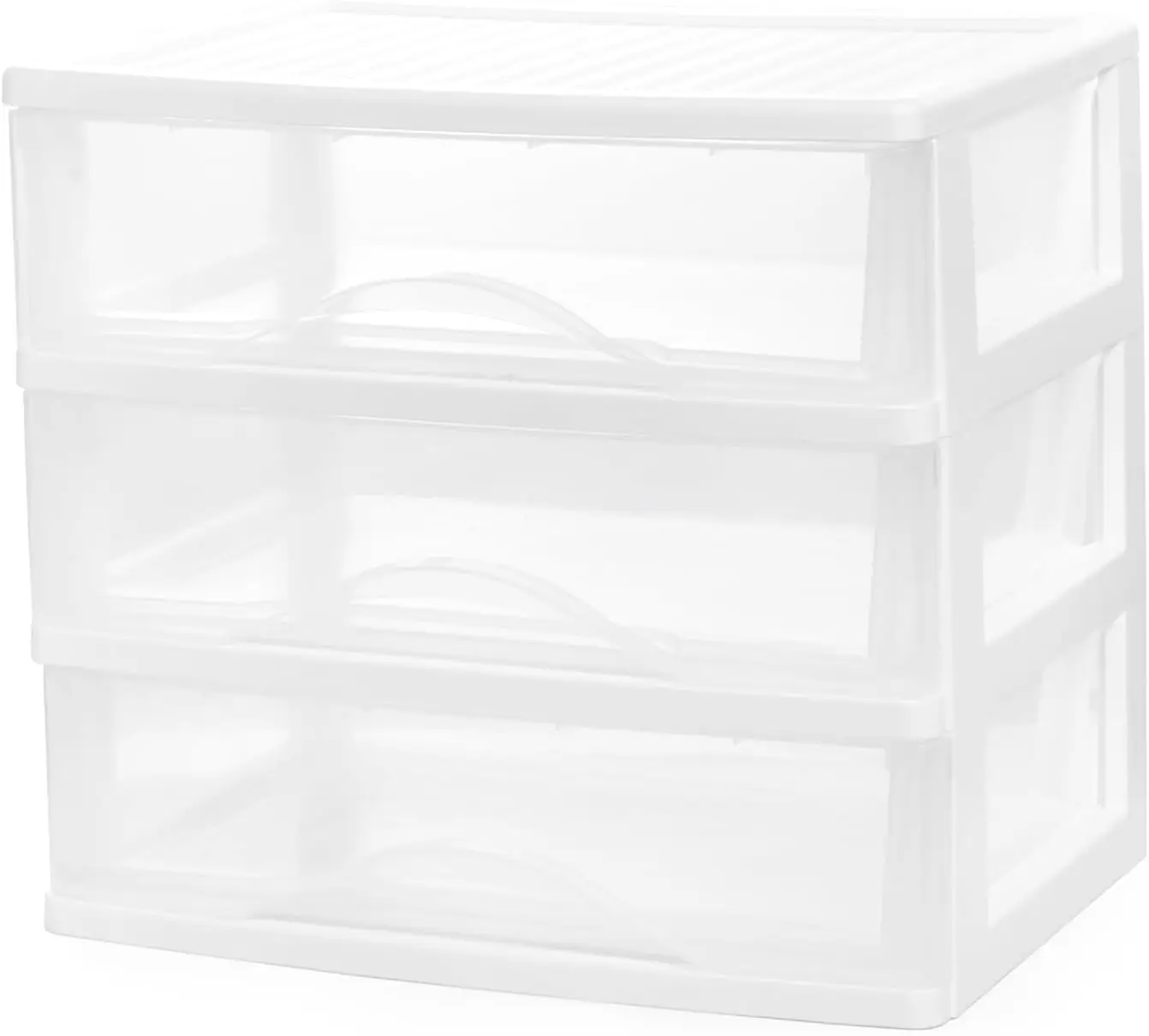 

Plastic Stackable Storage 3 Drawers, White Bathroom Makeup Organizer with Wide Clear Drawers Tabletop