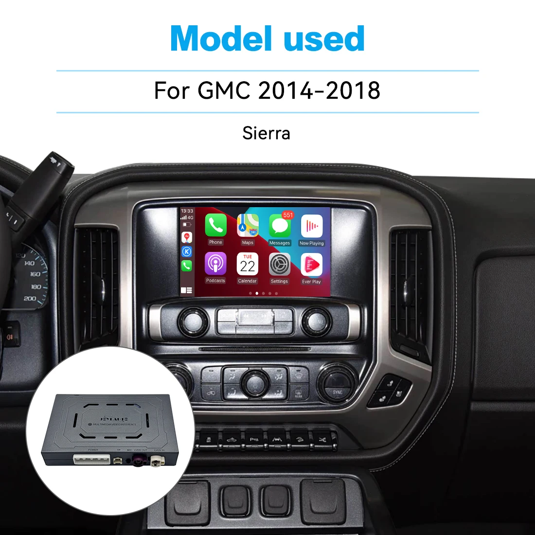 JoyeAuto Interface for GMC 2014-2018 SIERRA Wireless CarPlay Android Auto Module Mirror-Link AirPlay Retrofit Decoder Car Play