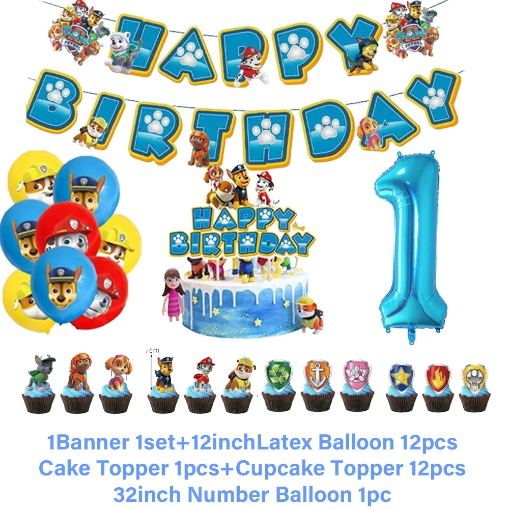 Blaue PAW Patrol Geburtstagsparty-Dekoration Tischdecke Teller Tortendekoration Digitaler Ballon Banner Requisiten Babyparty Hintergrund Geschenk – Detail 4