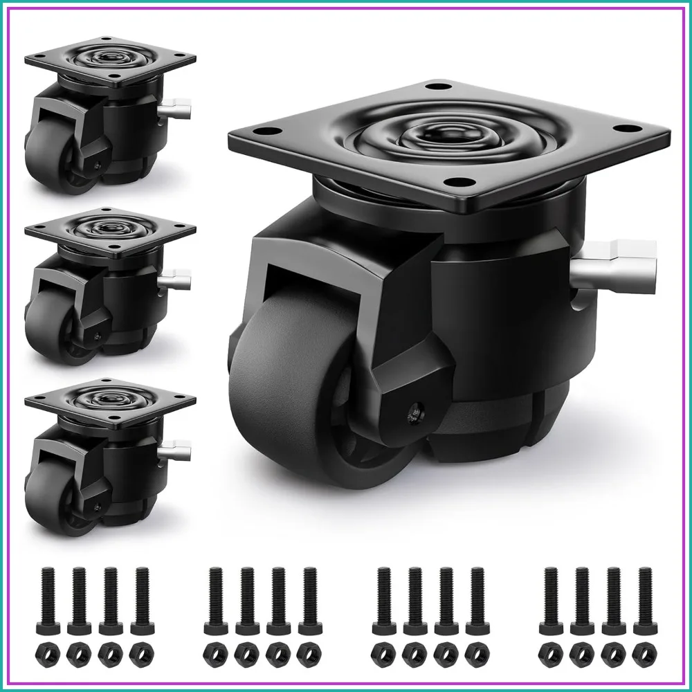 

Heavy Duty Leveling Casters Set of 4, Adjustable Retractable Swivel Industrial Castor Wheels for Workbench, 4400 Lbs Capacity