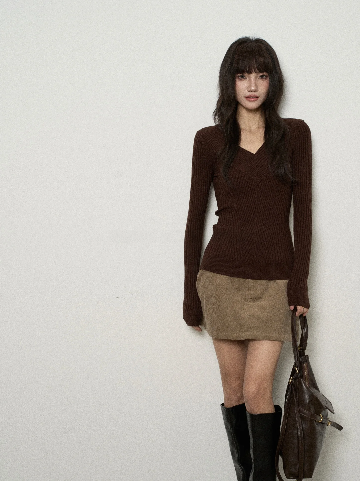 

Flower7 Women's Knitted V-ne Sweater Slim Fit Versatile Long Sve Warm Casual Sle Korean Faion Pure Color Autumn Wint...