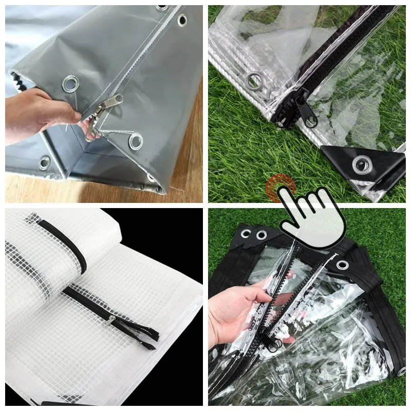 Anpassbare transparente PVC-Plane mit Reißverschluss, weicher Glastürvorhang mit drehbarer Schnalle, wasserdichter Bildschirm mit Drehverschluss – Detail 4