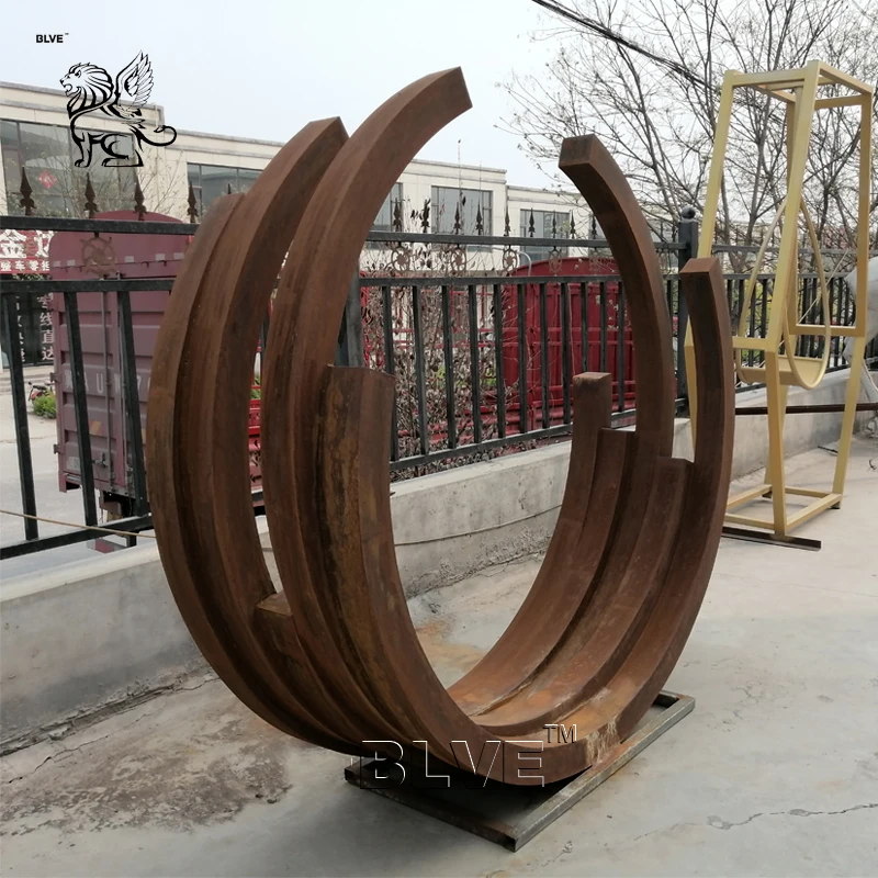 BLVE Large Decorative Outdoor Metal Corten Steel Abstract Sculpture Stainless Steel Rust Color Circular Garden Statues