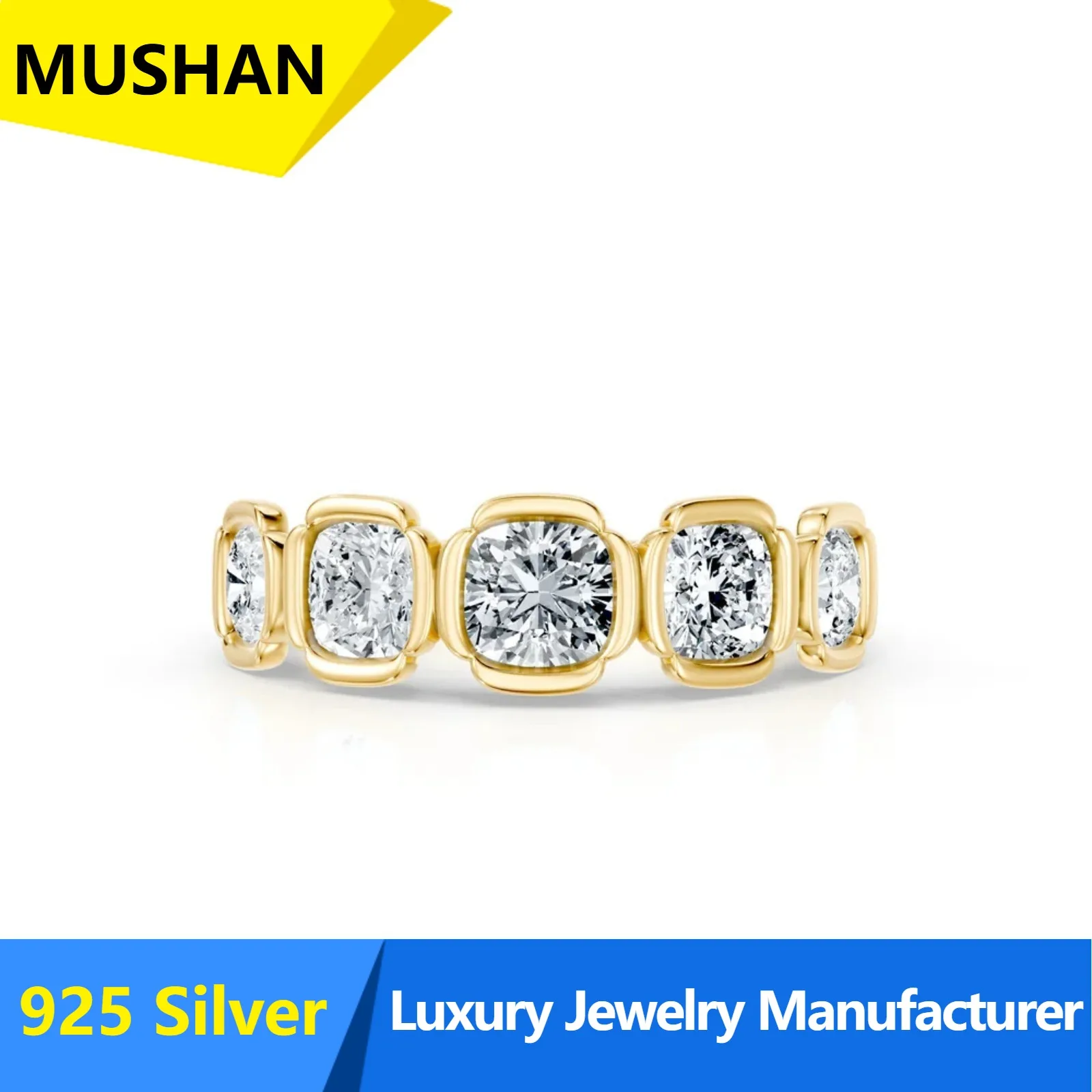 MUSHAN Luxury S925 Sterling Silver Plated 18k Gold Ring Women's Fashion 1 Carat Moissanite Stacked Wearing Row Ring
