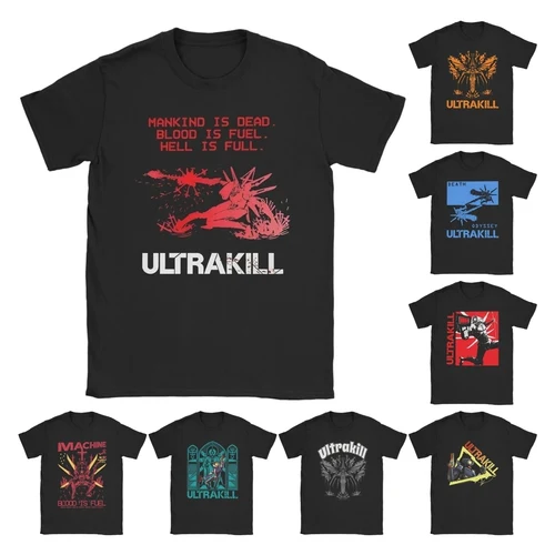 Imagen 1 del producto Camiseta Ultrakill para hombre, juego de disparos V1 Rock, merch de algodón puro, camiseta humorística de manga corta con cuello redondo, camisetas de regalo
