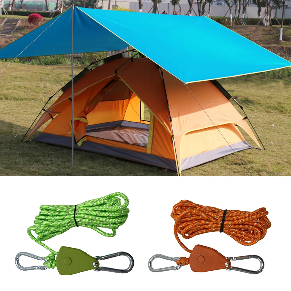 6Pcs 4mm Camping Tent Tie Down Rope Tightener Fastening Wind Rope Buckle Pulley Ratchet Hangers Awning Rope Hook Tie Down Strap