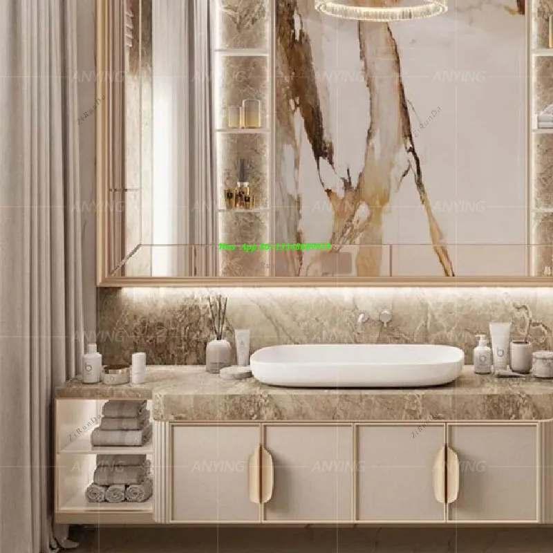 French Cream Bathroom Cabinet Light Luxury Hand Wash Face Pool Combination Bathroom Solid Wood Custom Washing Table Upper Basin