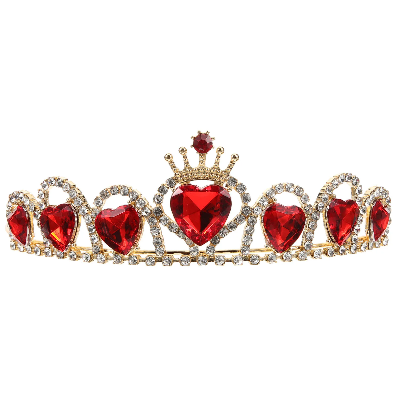 

Red Heart Tiara Crown Hair Jewelry with Shining Rhinestones Pearls Elegant Bridal Headwear for Wedding Birthday Valentine