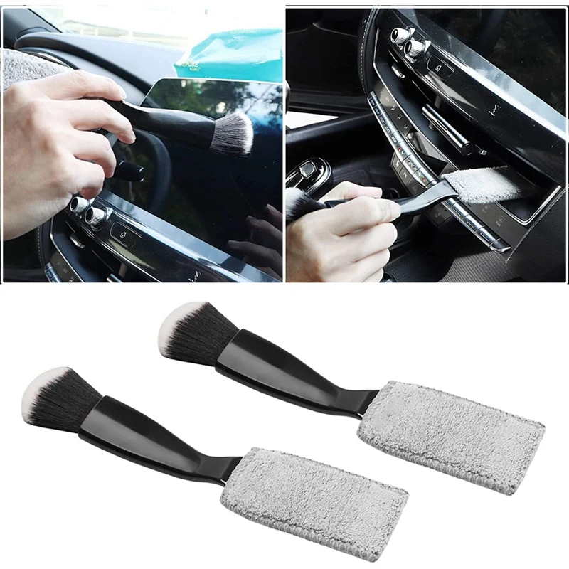 

2Pack Double Head Brush For Car Clean,2 In 1 Car Interior Duster,Car Air Vents Dashboard Screen Clean Brush