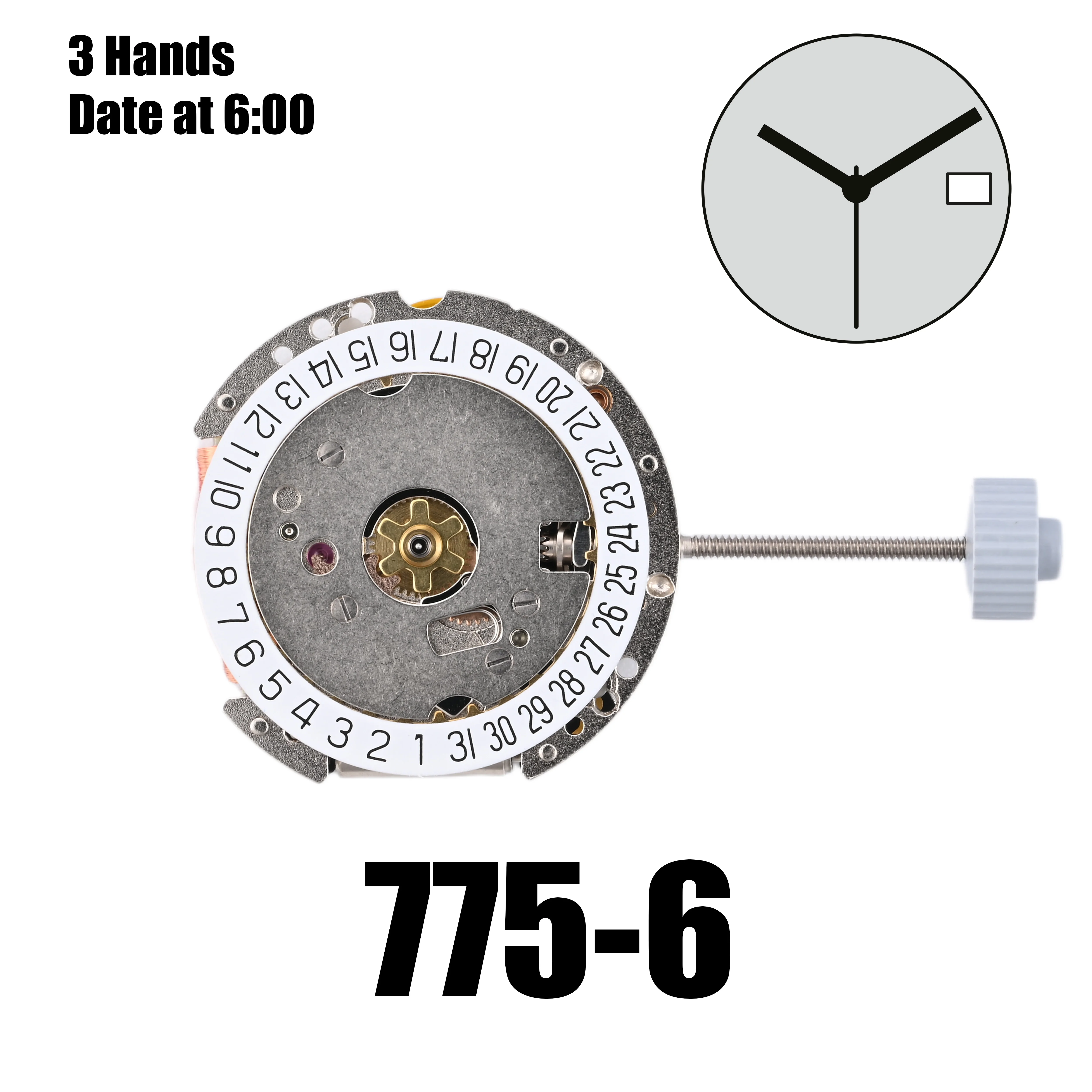 775 Movement Ronda 775 Movement 3 Hands Date at 3:00/6:00 Size 2.5 mm 7¾''', 17.20 mm