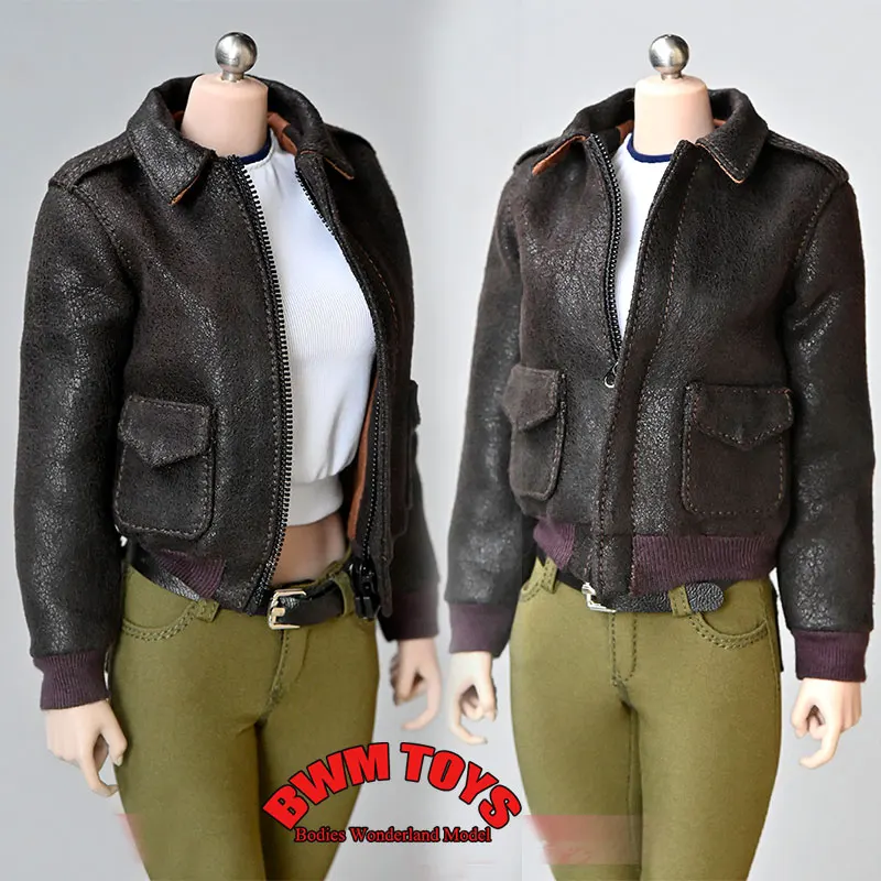 

In Stock 1/6 Scale Female Soldier Retro Leather Casual Loose Flying Jacket For 12Inch Action Figure Doll Body