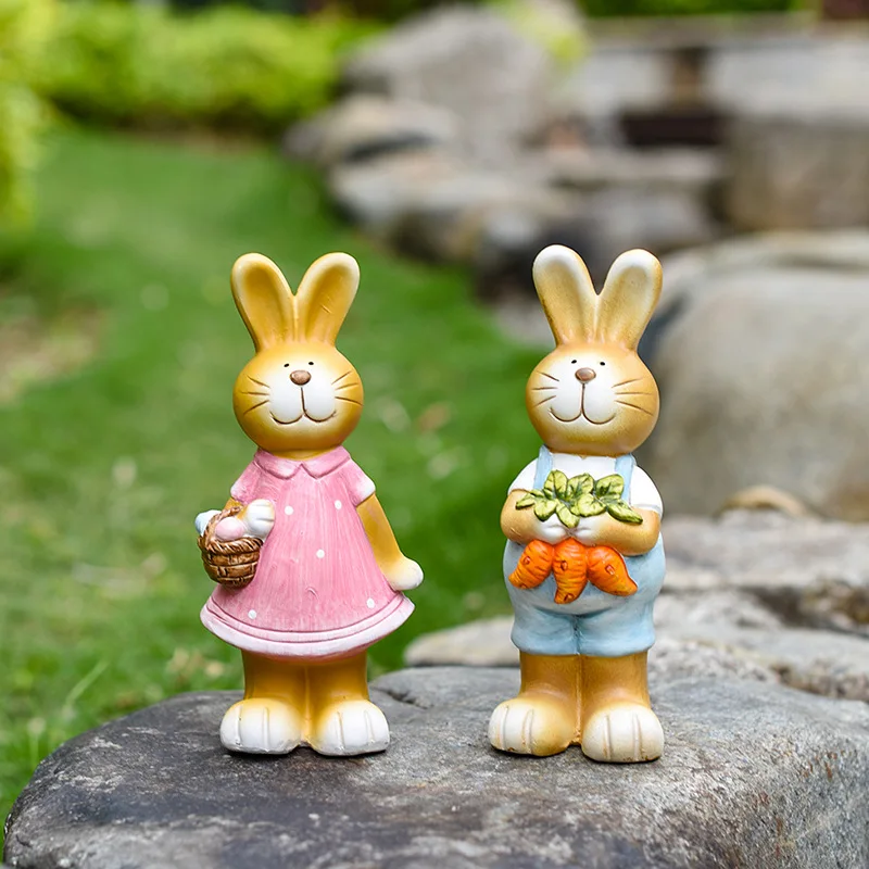 

Cartoon Ceramic Crafts Cute Rabbit Figurines Ornaments Home Garden Courtyard Animal Decoration Accessories