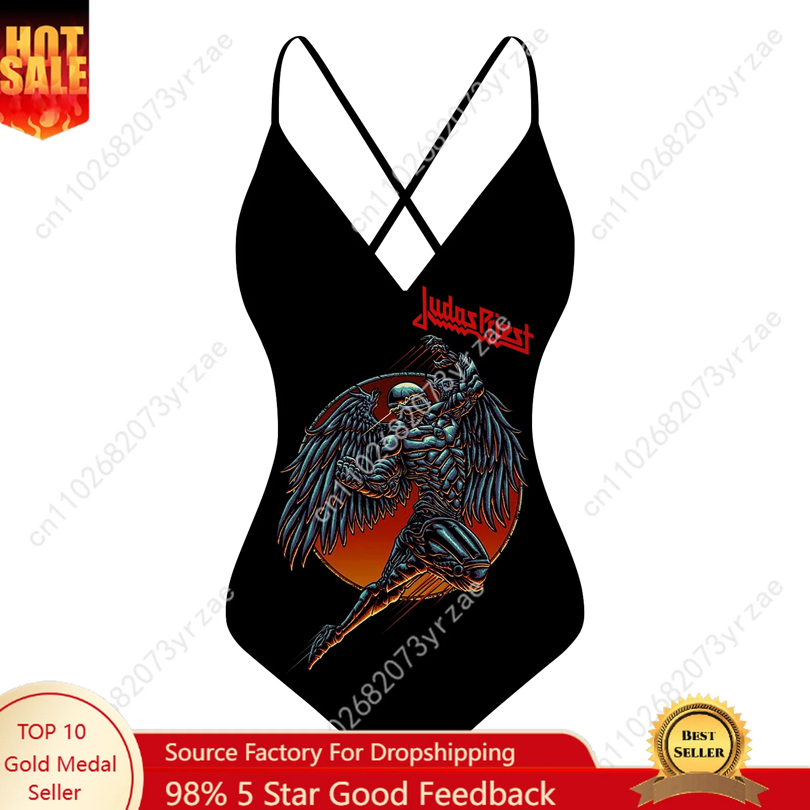 Judas Priest V-neck Halter Back Swimsuit Womens Bathing Suits Pool Party Swimwear Fashion Sexy Bikini Custom Made Bathing Suits