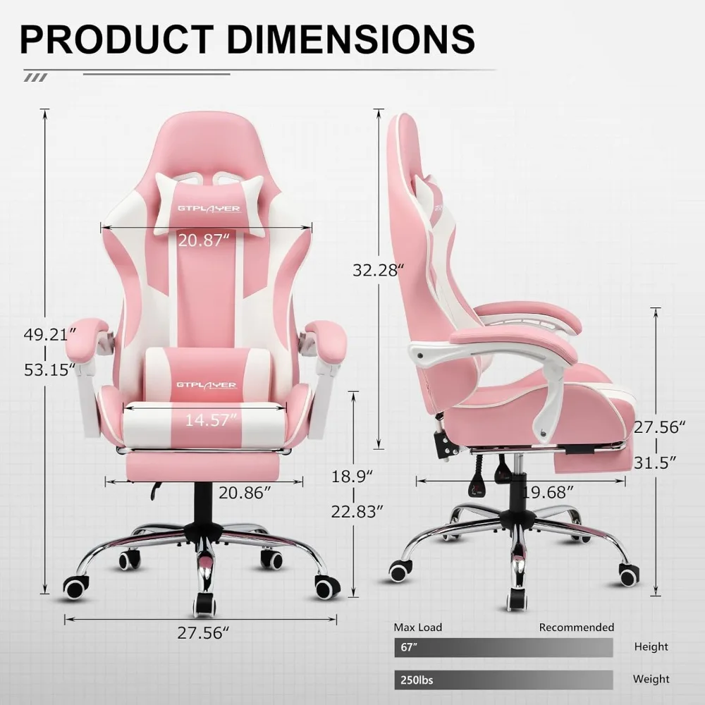 Gaming Chair,Computer Chair with Footrest and Lumbar Support, Height Adjustable Game Chair with 360°-Swivel Seat and Headrest