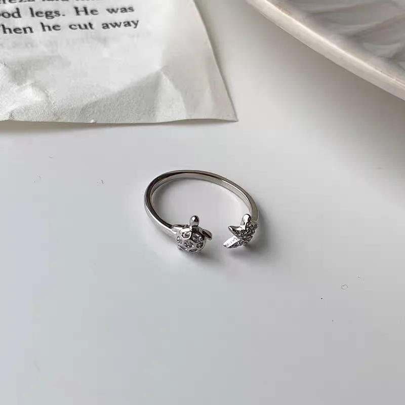 Korean Style Fashionable Exquisite Adorable Turtle Star Zircon Silver Ring Luxury Jewelry Gift Elegant Finger Ring for Women