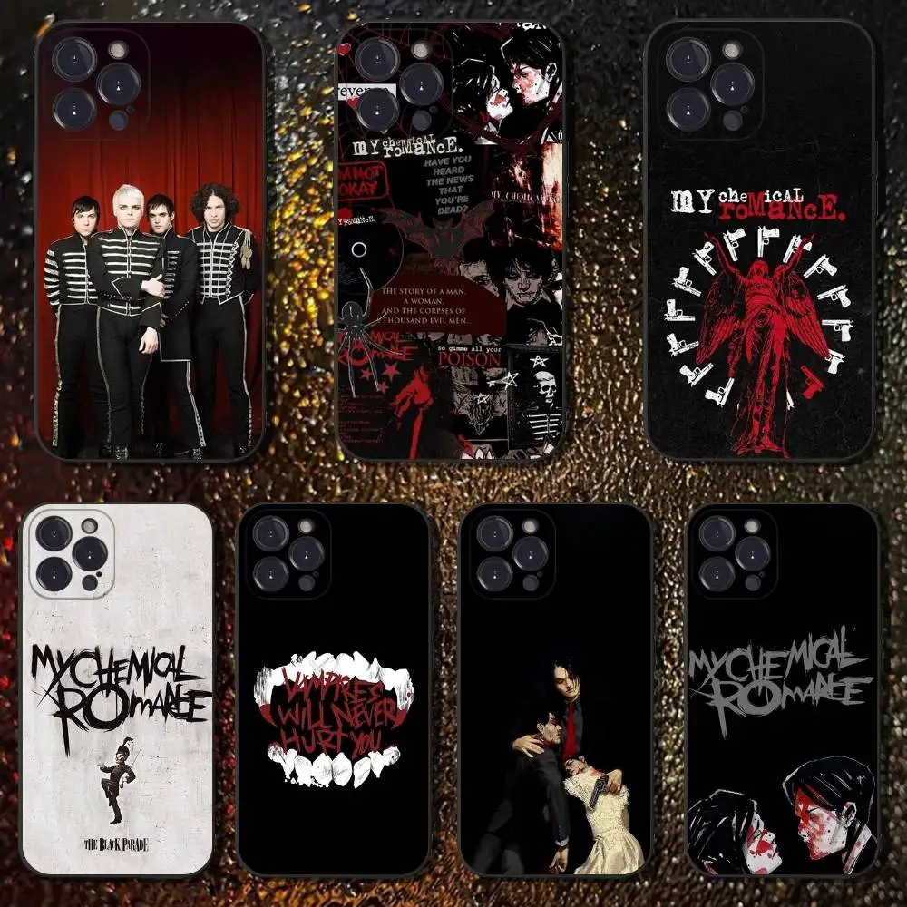 حافظة هاتف My C-Chemical Romance MCR لهاتف iPhone 16,15,14,13,12,11 Plus، Pro Max، XS، X، XR، SE، Mini، 8، 7، غطاء أسود من السيليكون الناعم