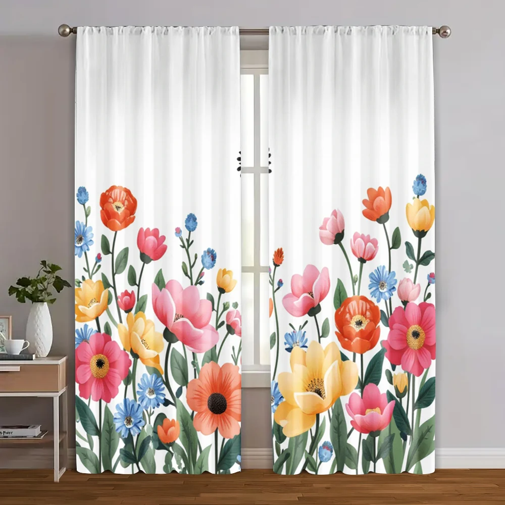 

2pcs, Curtains&Drapes Colorful Plants Watercolor Machine Washable (without rod) Art Deco Festive Ldeal for Kitchen Living Room