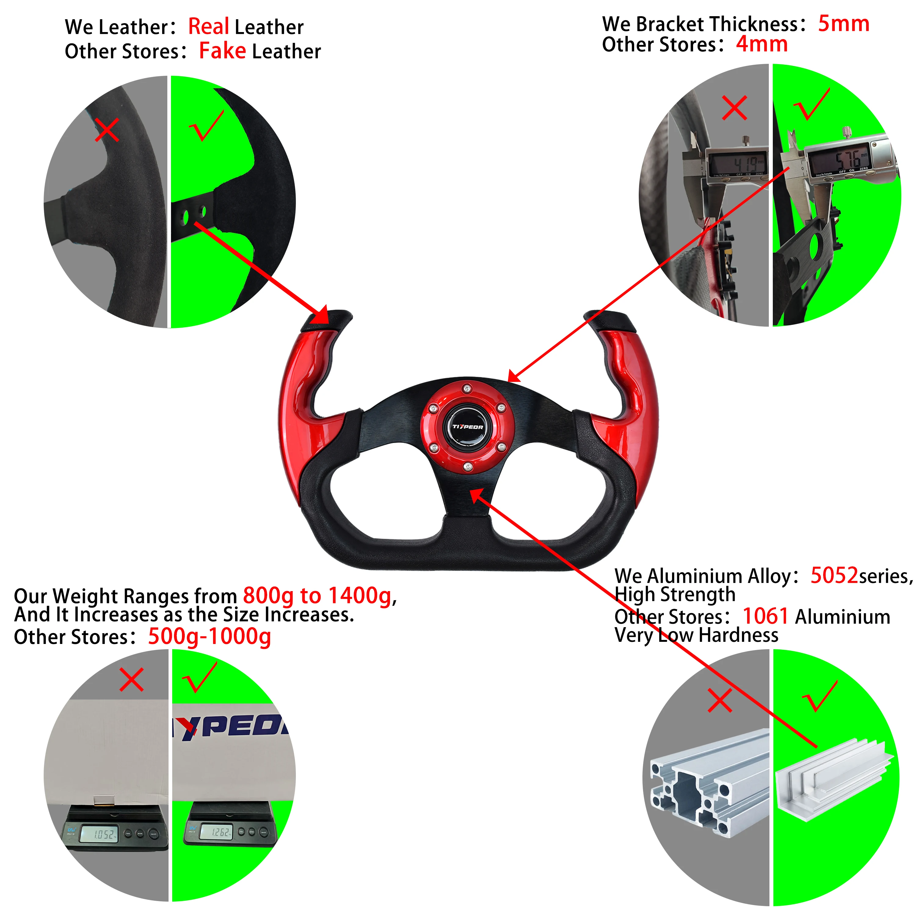 티피어 스포츠 스타일 D형 12.5인치 스티어링 휠 게임 레이싱 시뮬레이터 드리프트 스티어링 휠