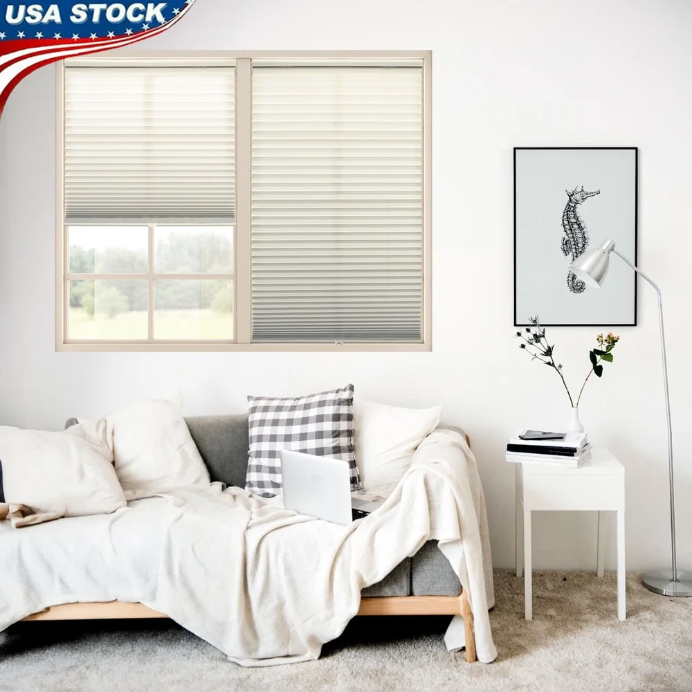 

Cordless Light Filtering Pleated Shades Privacy Window Covering Child Safe Adjustable Lightweight Durable PVC Rails Home Use
