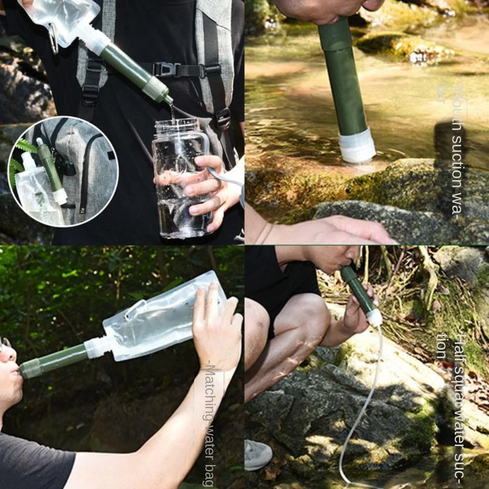 1pc Outdoor Mini Camping Purification Water Filter Straw TUP Carbon Fiber Water Bag for Survival or Emergency Supplies